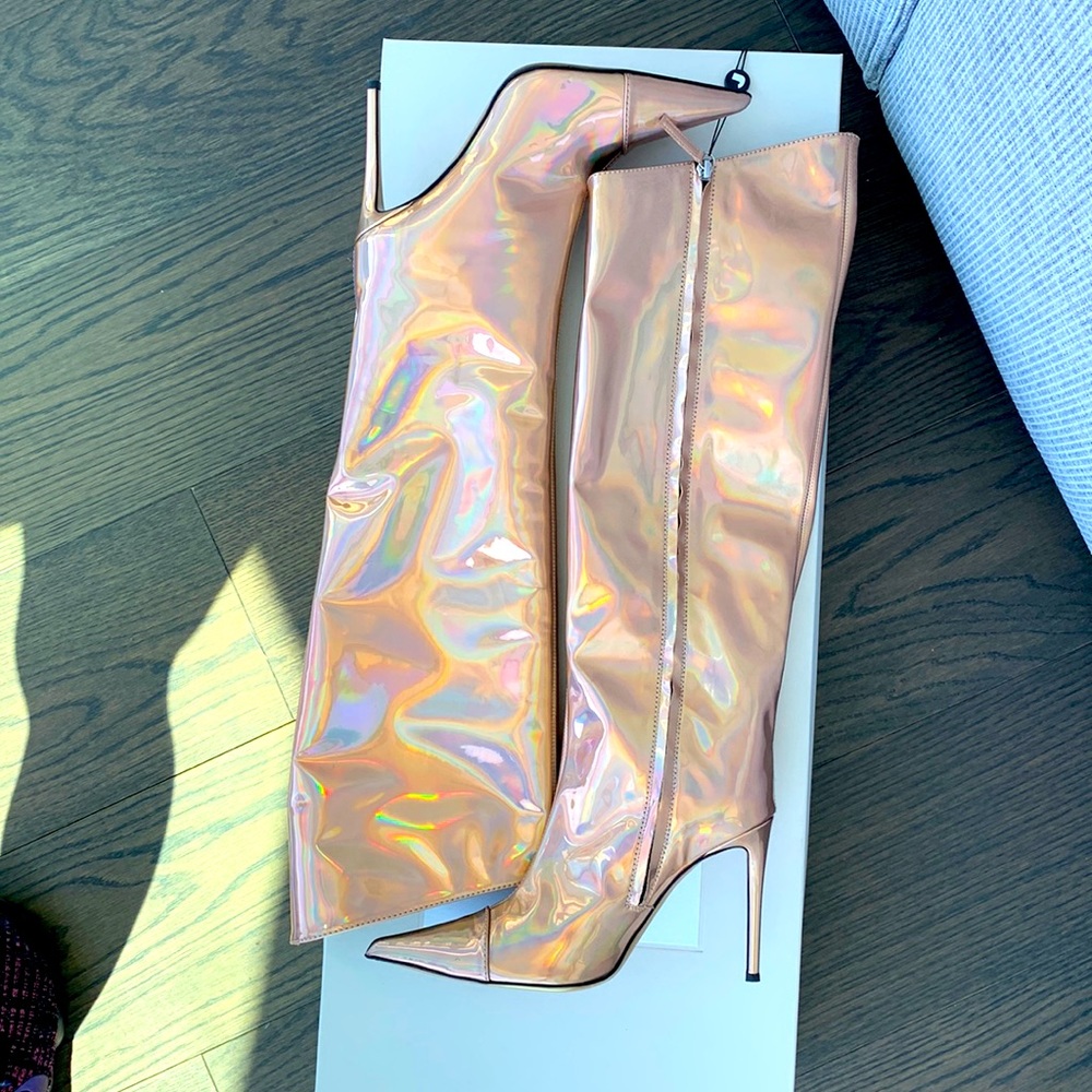 Metallic Rose Iridescent Alexandre Vauthier Boots Size 38.5